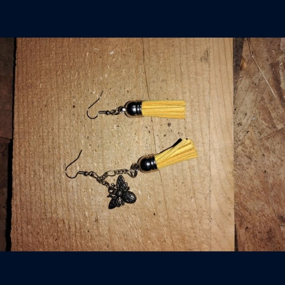 Yellow Tassel Earrings with Butterfly Charm